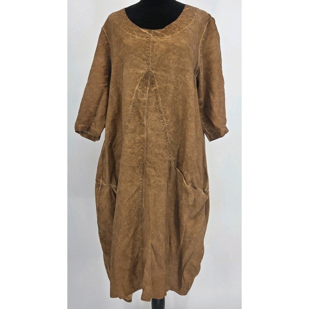 Grizas Oliato Dress Medium Brown Tunic Lagenlook Silk Linen Washed